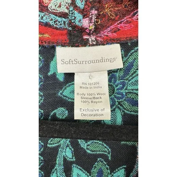 Soft Surroundings Sweater Boho Embroidered Open Fringe Kimono Cardigan SZ: Large - Picture 7 of 7